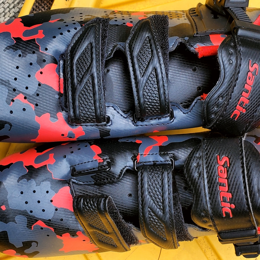 Black and Red Athletic Cycling Shoes with Velcro Straps